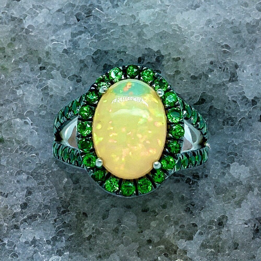 Natural Opal Tsavorite Ring Size 7 14k Gold 5.66 TCW Certified $5,950 300686